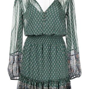 Veronica Beard Green and Blue Patterned Long Sleeve Dress